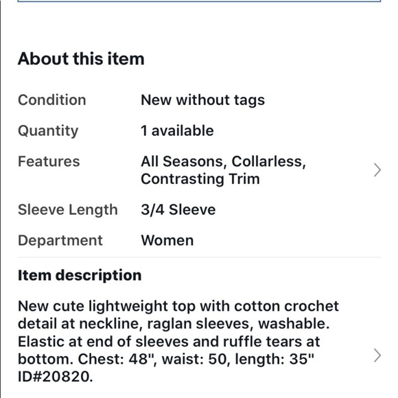 Cal style USA 2XL beige peasant boho top NEW - Picture 6 of 6